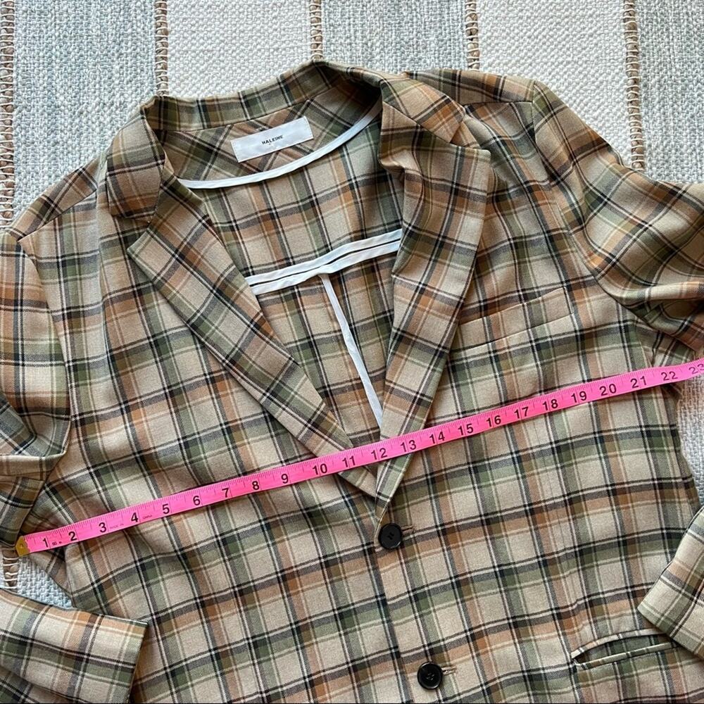 Haleine Beige Multi Plaid Long Sleeve 2 Button Front Oversized Wool Blazer - Picture 6 of 10